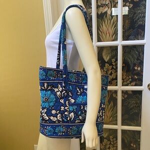 BocaBag Floral Blue Quilted Large Tote Shoulder Bag